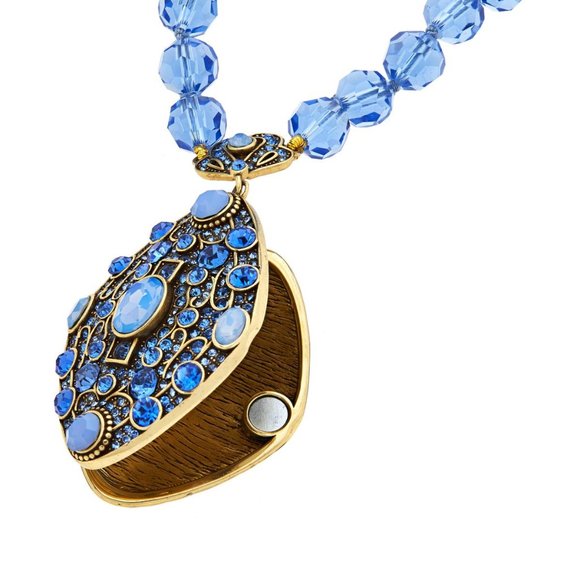 HEIDI DAUS "Sparkling Storyteller" Locket Necklace & Earrings Set ~Pierced, Blue - Picture 4 of 6